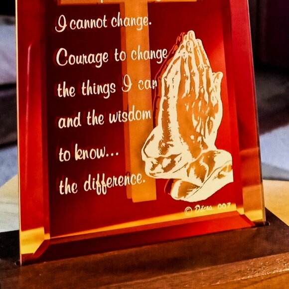 Other - PRAYER of SERENITY Glass Table PLAQUE w/WOOD STAND